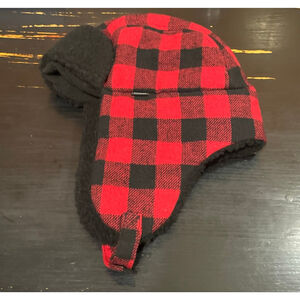 Men’s Express Red Black Plaid Trapper Hat One Size